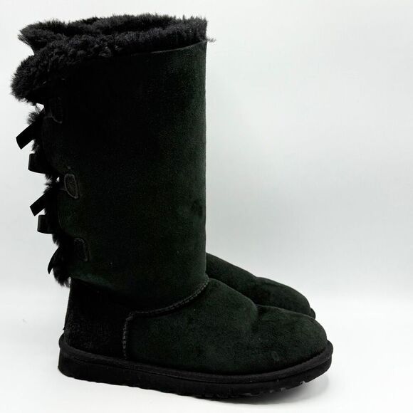 UGG Bailey Boot II Tall Black Suede Fur Lined Winter Boots - US Women 6 / EU 37 - Picture 1 of 13